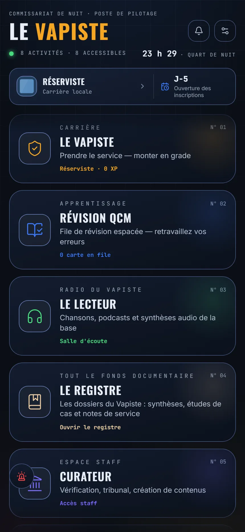 Le Hub de l’application Le Vapiste : le poste de pilotage et ses activités