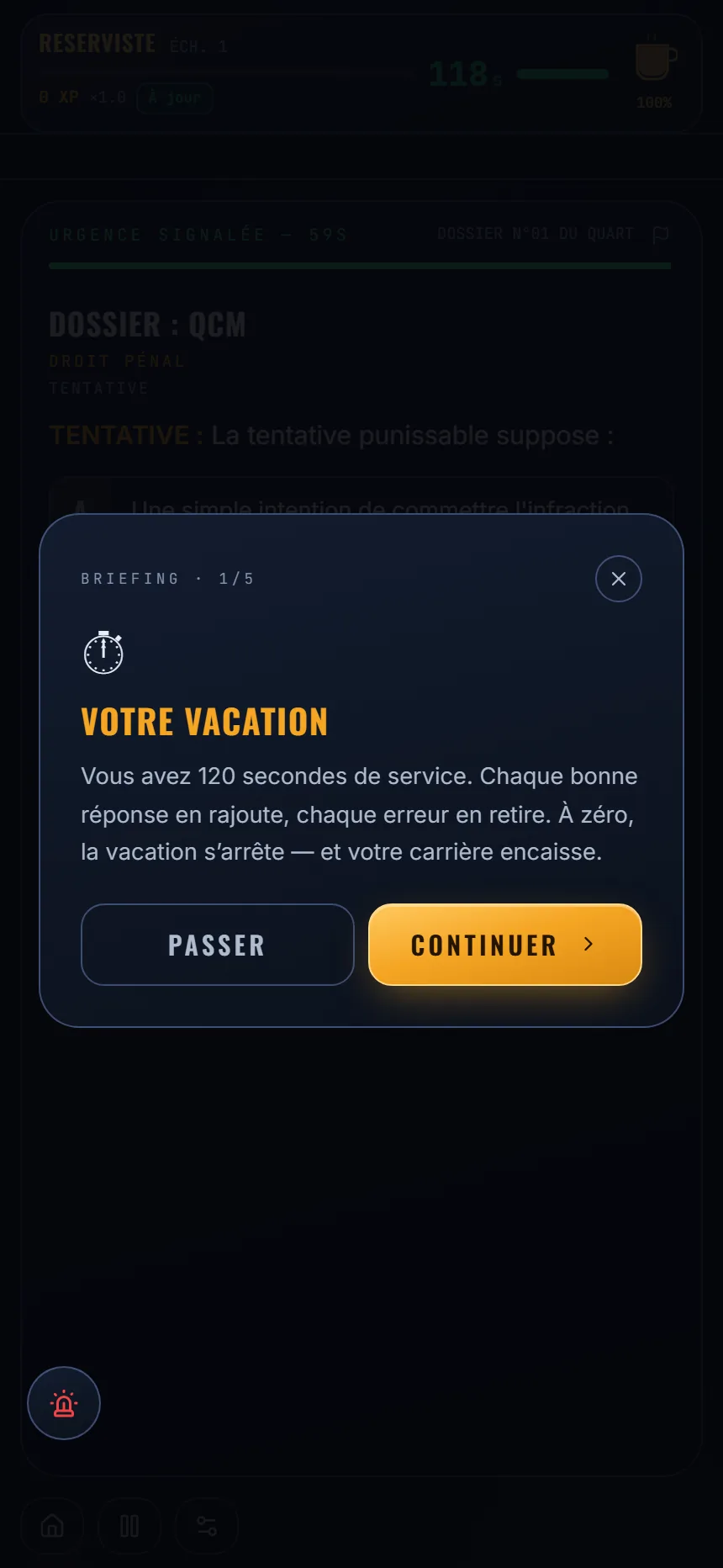 Une série de QCM en cours dans le jeu de révision