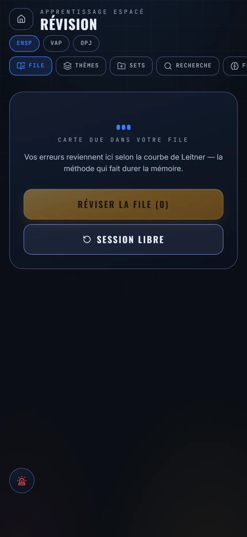 Les matières proposées dans l’espace de révision du Vapiste